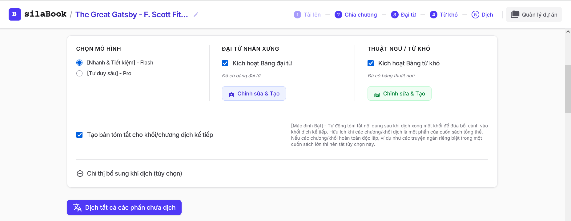 Bước 6: Tiến hành dịch