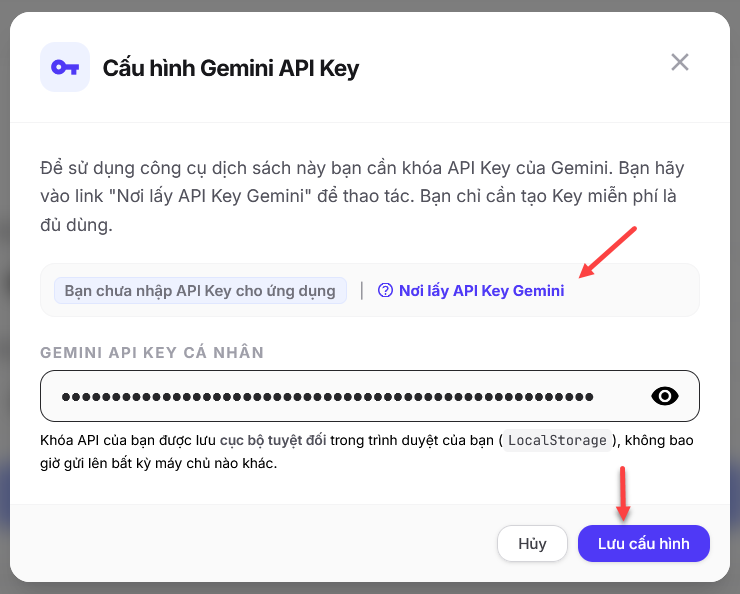 Nhập API Key