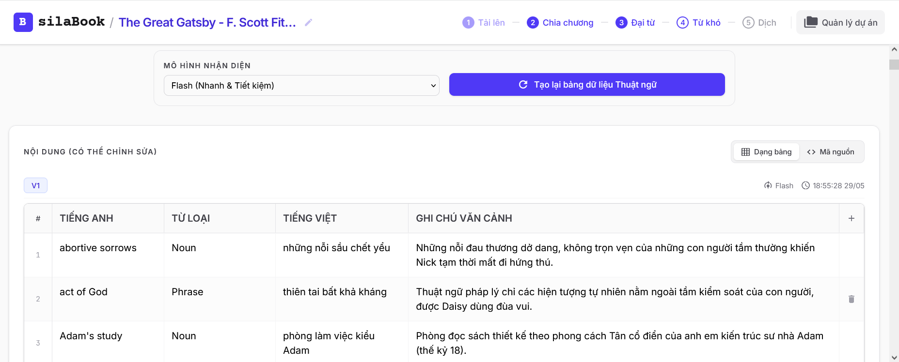 Bước 5: Tạo danh sách từ khó